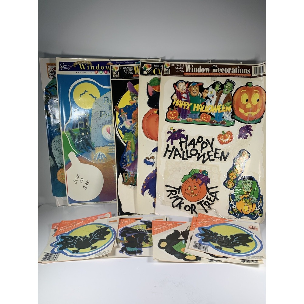 Halloween Window Decorations Lot Pumpkin Ghost Vintage 1997 Classic Clings